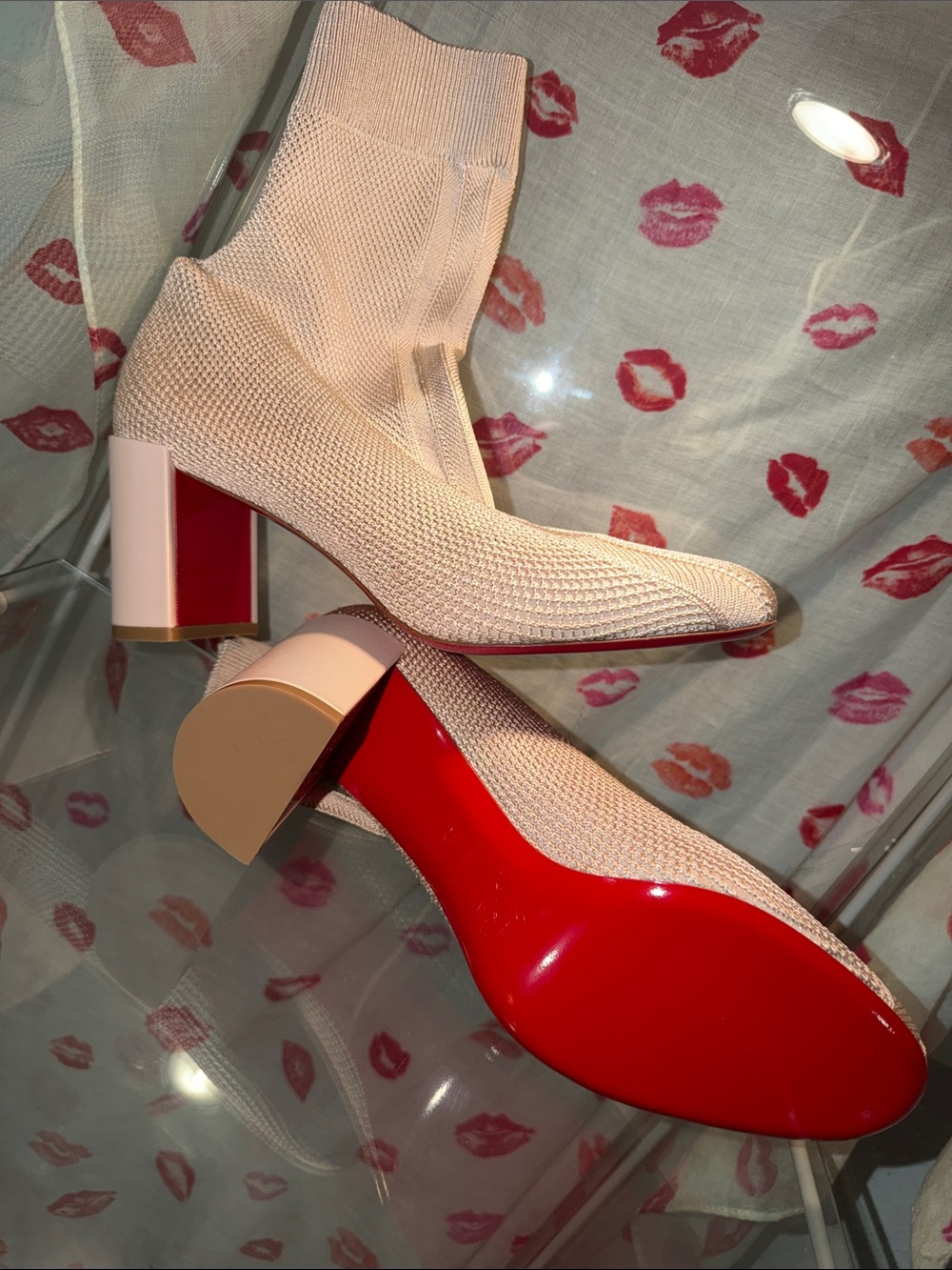 Louboutin Beige Sock Block Heels